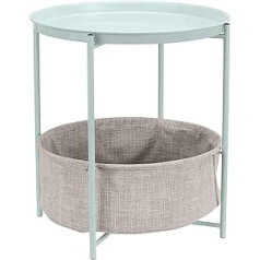 Amazon Basics - Round side table with storage solution, mint green with grey marl fabric