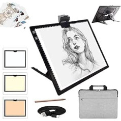 A3 LED Light Pad with Carry Case, Wireless Battery LED Light Pad with Stand, Rechargeable, 6 Adjustable Brightness, Tracking Light Box, Pad for 5D Diamond Painting, Drawing, Weeding, Vinyl