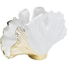 Kare Design Vāze Ginkgo Elegance zelta/balta keramikas vāze Ginkgo Leaf 18 cm