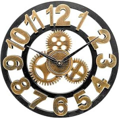 ALEENFOON Clock Quiet Wall Clocks, 3D Gear Vintage Industrial Silent Non-Ticking Arabic Numerals Hanging Clock for Living Room Kitchen Without Ticking Noises Indoor Clock (30 cm, Arabic Numerals)