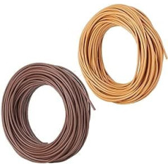 AHANDMAKER 2 Rolls 0.08 Inch Basket Weaving Synthetic Rattan Plastic Round Rattan Webbing Fruit Basket Weaving Accessories for Basket Making, Furniture, Chair Weaving, Repair, Brown and Khaki