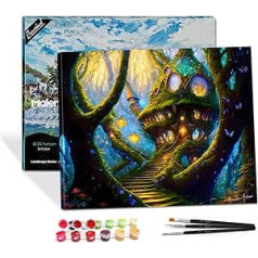 Bougimal Painting by Numbers, DIY Hand Painted Oil Painting, 3 Brushes and Pre-Printed Canvas Oil Painting, Festival Gift, Home Decoration, 40 x 50 cm, Magic House (with Frame)