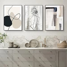 Herfair viesistabas attēli, 3 komplekts, Abstraktas līniju ģeometrijas sienas attēli, plakāti, guļamistabas vienkāršība, mākslas plakāts, kanvas attēli, bez rāmja (50 x 70 cm)