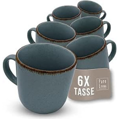 Coffee Cups Set of 6 Rustic - Premium Stoneware Mugs Dishwasher Safe - Modern Tea and Coffee Mug Set - Pure Living Coffee Tableware in Smoke Blue