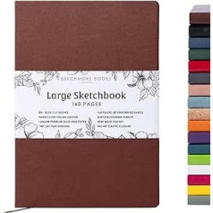 Beechmore Books Skiču burtnīca — A4, Brown I Art skiču burtnīca, izgatavota no vegānu ādas, cieti vāki, zīmēšana, skicēšana, biezs papīrs 160 gsm, zīmēšanas bloks ar dāvanu kastīti, vīriešiem un sievietēm