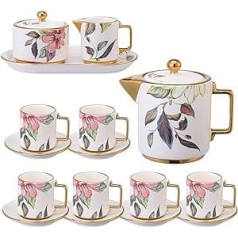 AHX Tea Set Porcelain Tea Set 16 Pieces - Tea Services Ceramic Teapot Cup with Saucer - Sugar Bowl Milk Jug with Tray - Flowers Coffee Service for 6 People