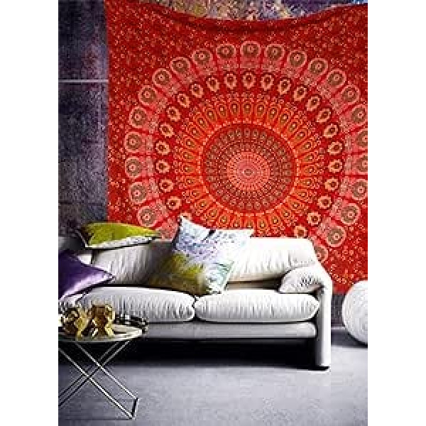 raajsee Indijas gobelēns Mandala sarkans, Boho sienas dekors, estētisks istabas dekors, sienas dvieļu mandala, sienas piekarināmā karaliene 82 x 92 collas