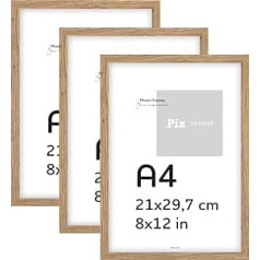 Pix FRAMES Set of 3 A4 Picture Frames - MDF Photo Frames - Frame with Plexiglass - Frame for Hanging and Standing - Modern Photo Frame - Oak