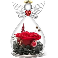 CEWROM mūžīgās rožu eņģeļa stikla kupols, dāvana mammai, rokām darināta mūžīgā ziedu eņģeļa figūra, dāvana sievietēm, Valentīna diena Mātes diena dzimšanas diena Mamma Sieviete māte Sieva Meita Vecmāmiņa (sarkana)