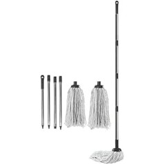 BARGAIN FACTORY Long Cotton Floor Mop - Ergonomic Design - Loop Mop with Removable Head and Handle - Includes 2 Cotton Mop Heads - Heavy Duty (1 Cotton Mop with