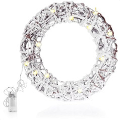 com-four® Artificial LED Christmas Wreath, Snowy Winter Door Wreath with Lighting and Timer, Decorative Wreath with 20 Warm White LEDs, Table Wreath with Mood Light (01 Pieces - White - Wreath 40 cm)