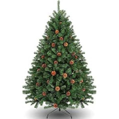 Himimi Artificial Christmas Tree 180 cm (Diameter Approx. 110 cm) 998 Tips, Decorated Christmas Tree with Pine Cones, Quick Assembly System, Flame Retardant, PVC Christmas Tree with Folding Stand,