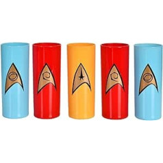 Elbenwald Star Trek brilles komplekts pa 5 ar dažādiem motīviem 300 ml Tilpums 16 cm Augstums faniem Dzeltens Zils Sarkans