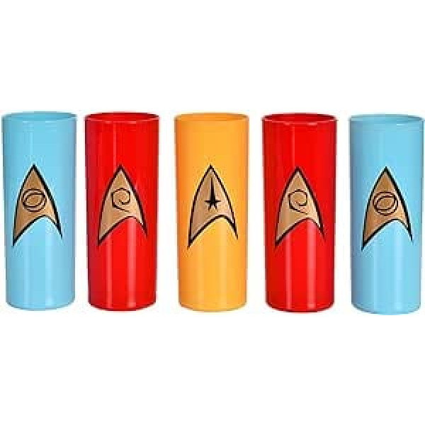 Elbenwald Star Trek brilles komplekts pa 5 ar dažādiem motīviem 300 ml Tilpums 16 cm Augstums faniem Dzeltens Zils Sarkans