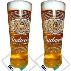 Roxley Budweiser X2 Lager stikla glāzes ar 2 zīmola alus vākiem