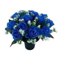 SFS Artificial Flowers 12 Heads in a Pot Artificial Flowers Ideal for Garden Grave Outdoor Artificial Flowers for Graves (Blue)