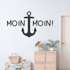 GRAZDesign Wall Tattoo Hallway Moin Moin with Anchor, Maritime Wall Sticker, Adhesive Film Living Room, Office Sticker Welcome, 53 x 30 cm, 090 Silver Grey