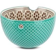 Aeelike Blue Handmade Ceramic Yarn Bowl, Portable Ceramic Yarn Bowl Holder Round with Holes, Large Wool Bowl Yarn Bowl Storage for Knitting Crochet Accessories Gifts, 15.5 x 9.5 cm