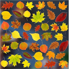 Stickers4 – Herbst Dekoration – 42 statisch haftende doppelseitige Fenster-Sticker – Fotorealistische Herbstdekoration Fenster