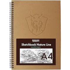 Skiču burtnīca DIN A4 Bindomatic Agility Collection Nature Line augstas kvalitātes zīmēšanas grāmatiņa, zīmēšanas bloks, skiču grāmatiņa A4, 170 g pārstrādāts papīrs profesionāļiem un bērniem, marķiera akrila krāsas, ogles un