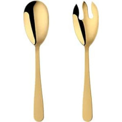 Liangs 12 Inch Stainless Steel Salad Servers with Salad Spoon and Fork Cooking Utensils for Kitchen, Simple and Classic, Dishwasher Safe (Gold)