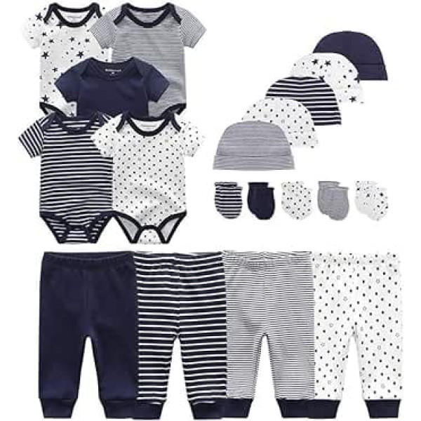 Kiddiezoom Baby Bodysuit Bikses, Toddler Jumpsuit komplekts, Tērpi zēniem un meitenēm Kokvilnas cepures, Scratch dūraiņi