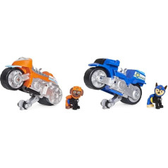 Paw Patrol Moto Pups Zumas motocikls ar rotaļlietu figūru, no 3 gadiem un Moto Pups Chases motocikls ar rotaļlietu figūru, transportlīdzeklis ar izvilkšanas un riteņa funkciju, no 3 gadiem, pamata transportlīdzeklis (pamata)