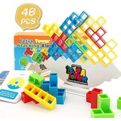 SFTMTPNL Tetra Tower Game Balance Stacking Block Party Game pieaugušajiem un bērniem 2 vai vairāk spēlētājiem Ģimenes spēles Party Travel Team Building Games Rotaļlietas 48gab.