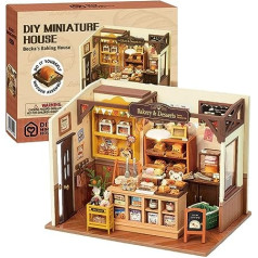 RoWood DIY Miniature House Baking House Leļļu namiņš | DIY mini koka māju modeļu komplekts | Amatniecības dzimšanas dienas dāvanu komplekts pieaugušām sievietēm