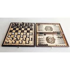 3in1 Schach-Dame-Backgammon Spiel | Master of Chess | Chess Set 35 cm | Groß Handgemachtes Reise Backgammon Dame Schach für Kinder und Erwachsene