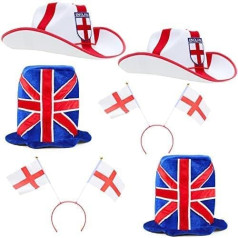 Toyland® England 6 daļiņu ballīšu apģērbu komplekts — 6 angļu/apvienības džeka cepures — britu kostīms — Queens Platinum jubilejas svinības — Kataras Pasaules kausa ballīte 2022. gada futbolā