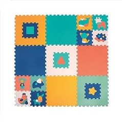 LUDI - Giant Baby Floor Mat - Thick Foam Tiles - Geometric and Animal Puzzle - 10 Months +