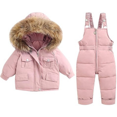 LianMengMVP Mädchen Kinder Anzug Langarm Outfits Einfarbiger Schneeanzug für Kleinkinder im Winter für Mädchen und Jungen, Latzhose und Kapuzenjacke mit Reißverschluss Neugeborenen Set