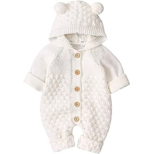 3D Bear Ears Hoodie Romper priekš Unisex jaundzimušo zēnu meitenes ar garām piedurknēm trikotāžas džemperis kombinezons Playsuit Viengabalains bodijs ziemas silts virsdrēbes Onesies guļamtērpi guļamveļa