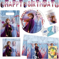 HHO Frozen Party Set 2 79-piece ballīšu komplekts 12 bērnu šķīvju krūzes Salvetes 2 galdauta soma ielūguma vītne