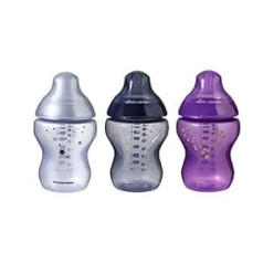 Tommee Tippee Closer to Nature zīdaiņu pudelītes, krūtīm līdzīgs knupītis ar pretkolikas vārstu, 260 ml, iepakojums pa 3, Midnight Skies