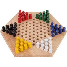 Tbest Wooden Checkers, Indoor/Outdoor Colourful Checkers Set Children Educational Board Game Chinese Checkers Classic Halma Chinese Checkers Strategy Family Game Chess and Card Accessories Halma