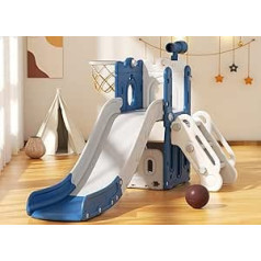 XJD bērnu slidkalniņš ar basketbola grozu, brīvi stāvošs slidkalniņš 1–3 gadiem, iekštelpu un āra slidkalniņš ar izvadi, dārza slidkalniņš (zili pelēks)