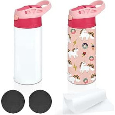 XccMe Sublimation Sippy Cup, 12 oz, nerūsējošā tērauda ūdens pudele maziem bērniem, ar dubultām sienām, vakuumizolēta, Sippy kauss ar rokturi, noplūdes un saraušanās iesaiņojumi, rozā, iepakojumā pa 2