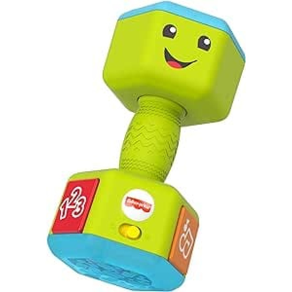 Fisher-Price Laugh & Learn Countin' Reps hanteles — Apvienotās Karalistes angļu izdevums, muzikāla grabulīša rotaļlieta ar mācību saturu zīdaiņiem un maziem bērniem vecumā no 6 līdz 36 mēnešiem, GRF30