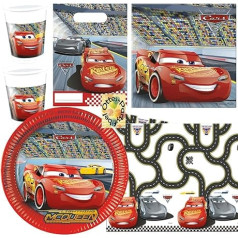 Automašīnas Lightning McQueen bērnu ballīšu komplekts 72 gab