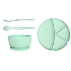 Everyday Baby Esslern 30822 0301 01 Starter Set, from 4 Months, 1 Silicone Bowl, 1 Silicone Plate, 2 Silicone Spoons, Mint Green, 4 Pieces