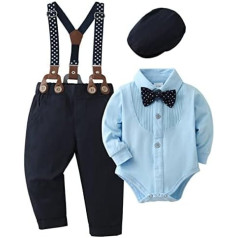 ZOEREA 4-Piece Baby Boys Clothing Set 0-18 Months Christening Clothing Romper with Bow Tie + Braces Baby Clothing Sets Gentleman Suit for Festive Wedding