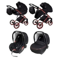 Chillykids 3-in-1 kombinētais automašīnas sēdeklīšu komplekts Buggy isofix Daytona GT no Chillykids Red Black 03 3-in-1 ar bērnu sēdeklīti