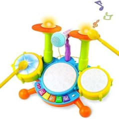 Drum Kit Children's Toy Music Toy Drum Set with Children's Rhymes Electronic Children's Drum Gift Idea for Children Boys Girls from 1 2 3 Years