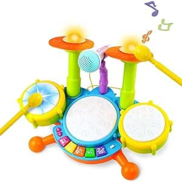 Drum Kit Children's Toy Music Toy Drum Set with Children's Rhymes Electronic Children's Drum Gift Idea for Children Boys Girls from 1 2 3 Years