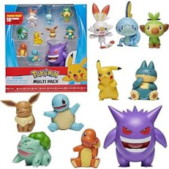 PoKéMoN Pokemon figūriņu komplekts 10 paka — 5–10 cm — Gengar, Pikachu, Charmander, Squirtle, Bulbasaur, Eevee, Sobble, Grookey, Scorbunny un Munchlax — jaunākā 2022. gada — oficiālā rotaļlieta