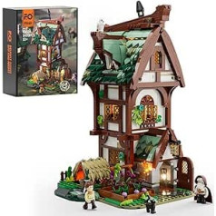 FUNWHOLE Medieval Pharmacy Building Blocks Set with LED Lights, Medieval Shop 1470 Pieces Medieval Street Model Building Set Toy Gifts for Adults and Teenagers