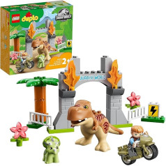 LEGO 10939 Duplo Jurassic Pasaules T-Rex un Triceratops uzliesmojums, dinozauru rotaļlietu komplekts maziem bērniem no 2 gadu vecuma