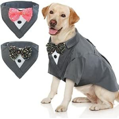 IECOii suņu smokinga uzvalks ar 2 kakla lakatiem ar tauriņu, suņa kāzu tērps maziem, vidējiem un lieliem suņiem, mājdzīvnieku suņa kostīms Helovīna Ziemassvētku dzimšanas dienas ballītei, suns apģērba kostīms
